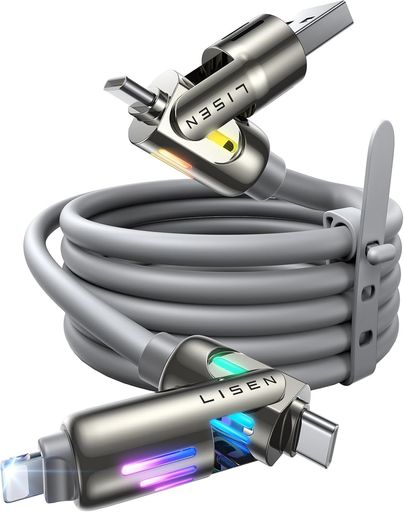 LISENらいとにんくけーぶる【1M最大240W】マルチ充電ケーブル4in1液体シリコーンらいとにんくけーぶる..