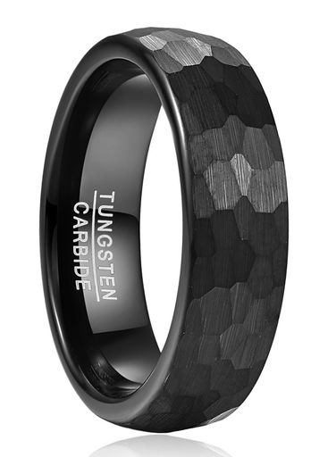 083BASE|タングステン鋼リング|ハンマーパターンデザイン|4mm・6mm・8mm幅|ステンレスカラー・ブラック..