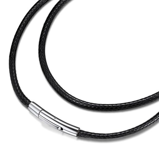 [Suplight]紐ネックレスメンズチェーンのみつけっぱなしレディース金属アレルギー対応黒ブラックワックスコード75センチ幅3ミリ