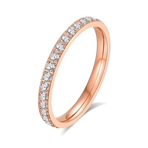 レディース2.5mmチタン製ジルコンリング欧米トレンドデザイン3色展開(ゴールド/シルバー/ローズゴールド)