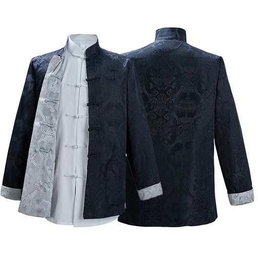 [LanBuff]男性棉麻長袖ショット丈チャイナトプスチャイナシャツ中華風中国伝統服中華服メンズチャイナ..