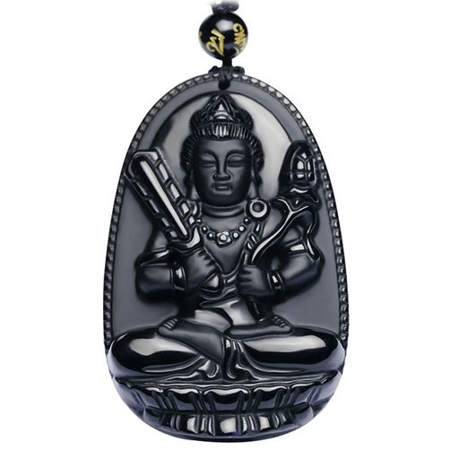 虚空蔵菩薩ペンダントネックレス天然石オブシディアン(黒曜石)製、生まれ年の干支により十二支守護本尊御守本尊八尊仏(ユニセックス/男女兼用)