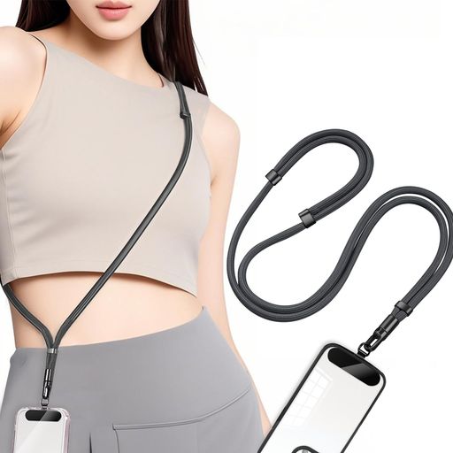 [Lamiishop]スマホストラップ首掛け&肩掛け長さ調整可能ネックストラップストラップホルダー付きスマホショルダーストラップ首から下げる/斜め掛け携帯ストラップ360°回転7mm太さナイロン…(2)