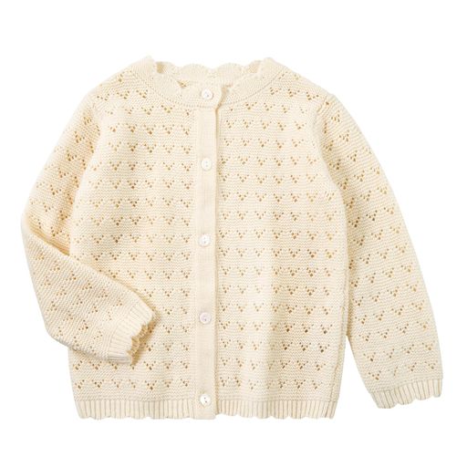 [Miipat]ベビーカーディガンニット長袖綿100%赤ちゃんセーター上着羽織り柔らかい無地透かし編み可愛い..