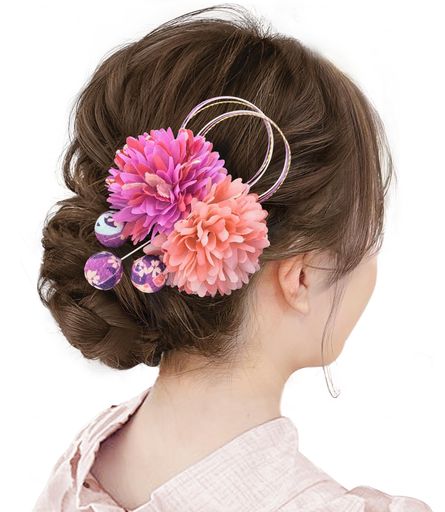 [Baramoly]髪飾り髪飾りヘアアクセサリープリザーブドフラワーダリアちりめん和玉水引き花火大会七五三入学会成人式卒業式祭り盆踊り着物浴衣袴振袖和服クリップ鮮やか可愛らしいエレ…