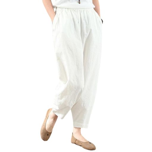 [H2four]リネンズボンレディースサルエルパンツ9分丈ワイドパンツ透けない薄手涼しい綿麻ゆったり着痩せ体型カバーポケットあるウェストゴムお出かけカジュアル無地シンプル普通着春夏秋