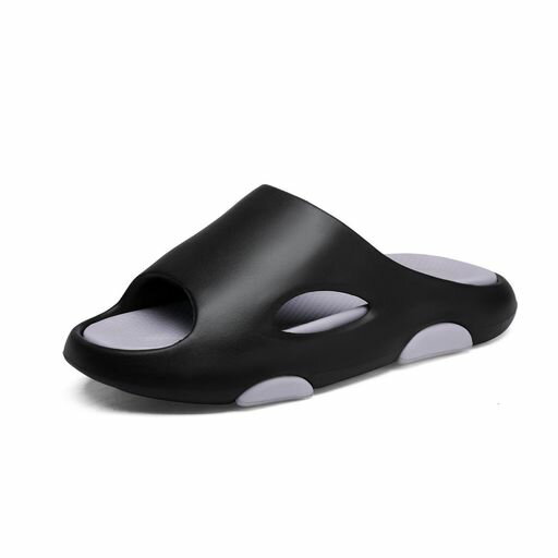 [YCA誉诚の家]室内サンダルルームシューズ3.5cm厚底軽量防滑抗菌防臭洗えるベランダバストイレ快適フィットEVA【黒】24.5~25.0cm