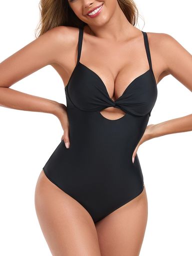 [RELLECIGA]レデイース水着ワンピースVネック盛れる体型カバー女性用水着温泉サウナプール(ブラック、S)