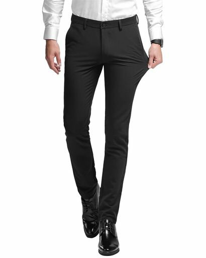 [JausQarq]メンズスラックススーツパンツロングパンツビジネスストレッチノータック通勤仕事着通気速乾..