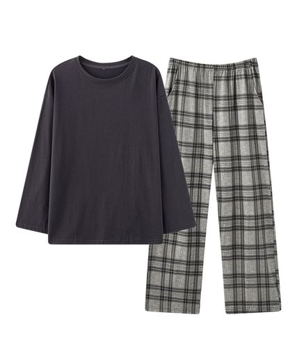 [RENPAI]パジャマレディース綿100ルームウェアレディース部屋着無地秋春長袖丸首ルーズ肌に優しい上下セット