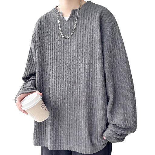 [Fuyumoe]トレーナーメンズ長袖メンズV襟Tシャツ大きいサイズ人気プルオーバートレーナーカジュアル快..