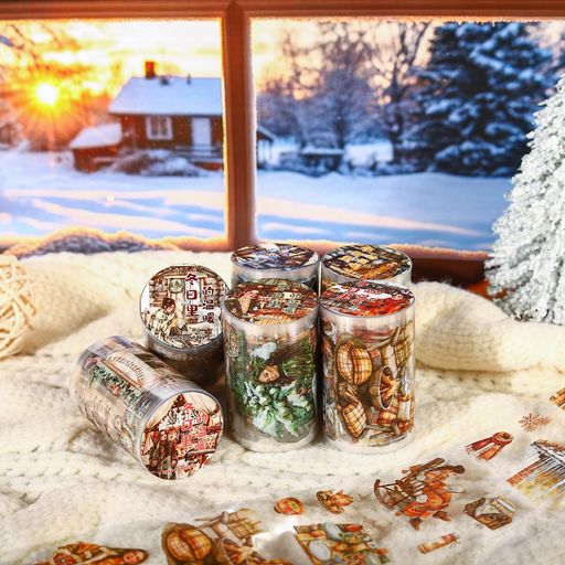 Alideco6個マスキングテープかわいいロレトロ冬の文学少女透明な耐水性インクPET粘着テープ広幅DIYおし..