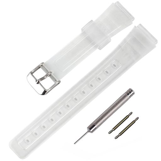TPU製ウォッチストラップの交換用CasioF-91W/F-84/F-94/F-105/F-108/A-158用バンド(男性・女性兼用)(Translucent/SilverBuckle)