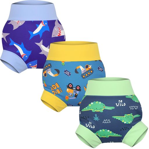 [MooMooBaby]水遊びパンツ男の子水着おむつ3枚組防水水泳用おむつ再利用可能ベビースイミングレッスン用110