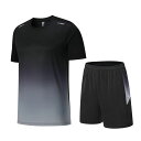 moxixomスポーツウェアメンズジャージ上下セット運動服半袖tシャツ+スポーツハーフパンツランニングトレーニングウェアジムアウトドア吸汗速乾無地通気防臭夏部屋...
