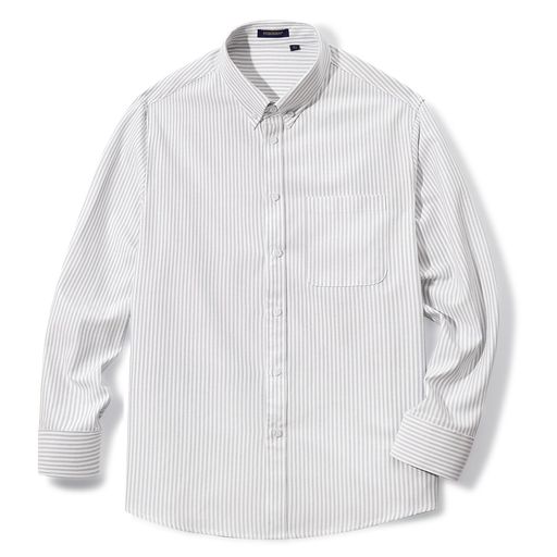 [HISDERN]カジュアルシャツメンズシャツ長袖オックスフォードオシャレストライプ通気柔らかい白/グレーS
