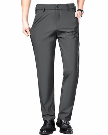 [JausQarq]メンズスラックススーツパンツ接触冷感アイスシルクパンツロングパンツビジネスストレッチノ..