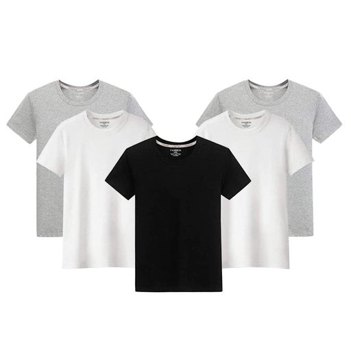 [Daycloth]Tシャツインナーシャツメンズ綿100%5枚組丸首半袖肌着Tシャツ防菌防臭快適通気柔らか無地メンズ半袖(2白+2グレー+1黒、4XL)