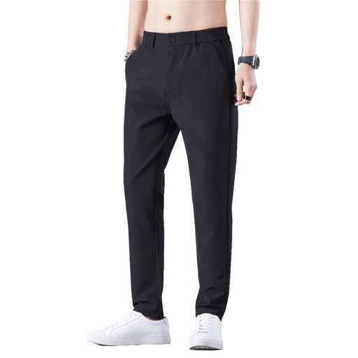 [YUSHOW]アイスシルクパンツメンズ接触冷感ズボン夏用ストレッチパンツ涼しい速乾カジュアルパンツゴルフウェアボトムステーパードパンツ細身美脚33ブラック