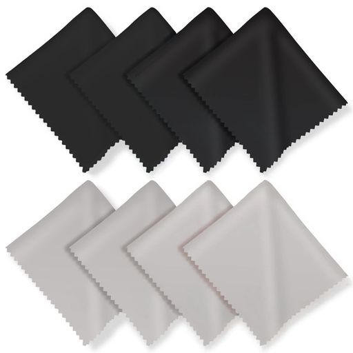 Hongzhanfaメガネ拭きクロス8枚マイクロファイバー、カメラレンズ、液晶画面、メガネレンズ、スマホ対応クリーニングクロスサイズ:約15x18cm(ブラック&グレー)