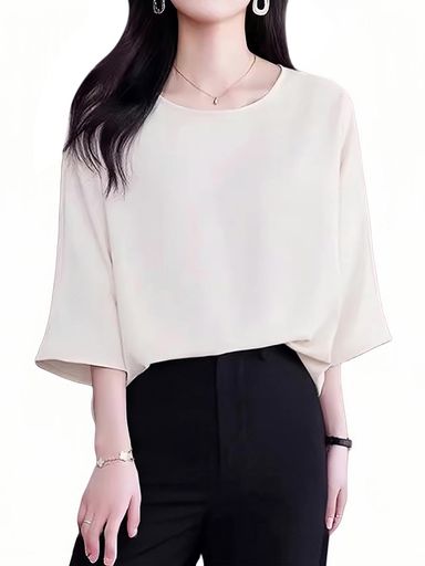 [Lalapala]ブラウスレディース七分袖夏シフォントップスゆったりシンプル薄手とろみプルオーバースーツインナーとろみ夏服おしゃれ上品無地日常通勤カジュアルオフィスフォーマルビジ…