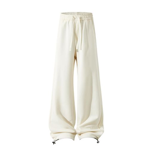 [MistyQueen]ロングパンツメンズレディース|厚手コットン混素材|無地シンプルデザイン|ゆったりシルエット|カジュアルおしゃれ|春秋向けボトムス