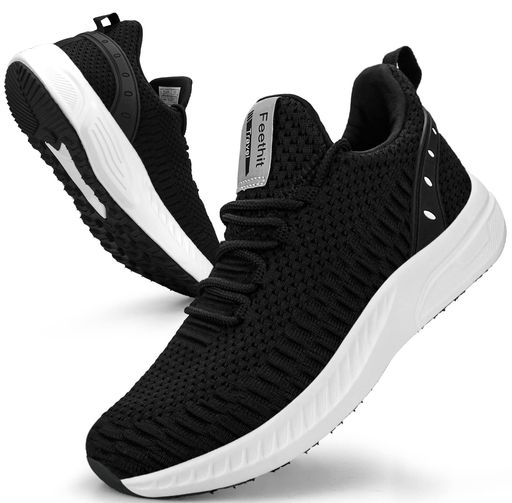[Feethit]スニーカーメンズレディースランニングシューズ通気軽量滑り止スポーツシューズスリッポンジョギングウォーキング運動靴お洒落旅行通学通勤日常着用ブラックホワイト25.5cm