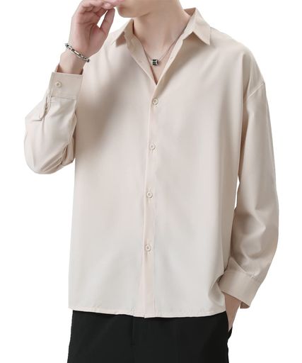 [COMOOS]シャツメンズ長袖ゆったり吸汗速乾無地柔らかい快適な軽いシンプルカジュアル大きいサイズ春夏秋かっこいいワイシャツ