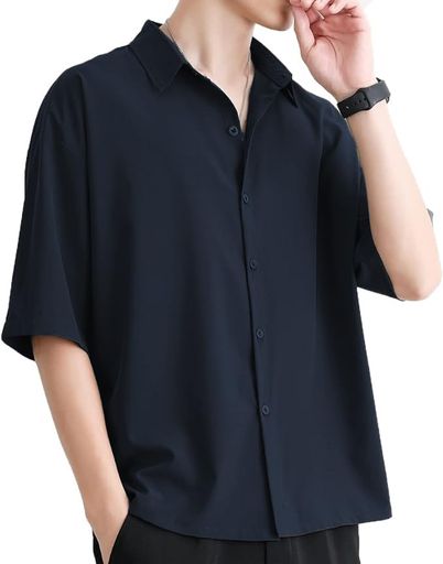 [COMOOS]シャツメンズ半袖長袖ゆったり吸汗速乾無地柔らかい快適な軽いシンプルカジュアル大きいサイズ..