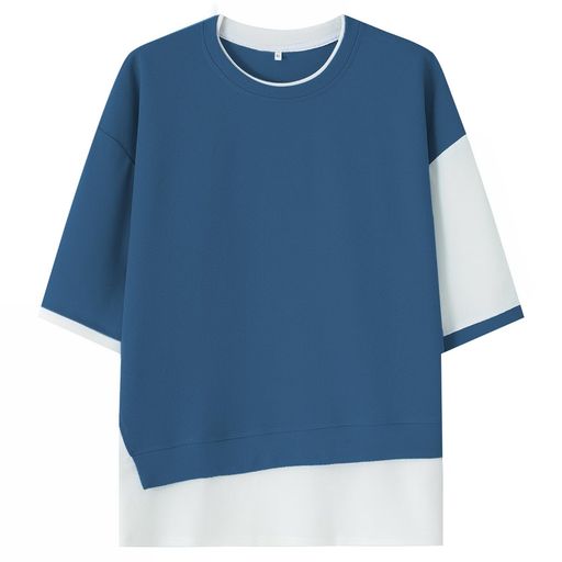 [FLYSKY]夏服メンズtシャツメンズ半袖七分袖大きいサイズ無地重ね着風速乾性柔らかい軽いファッション服メンズ(L08:ブルー)
