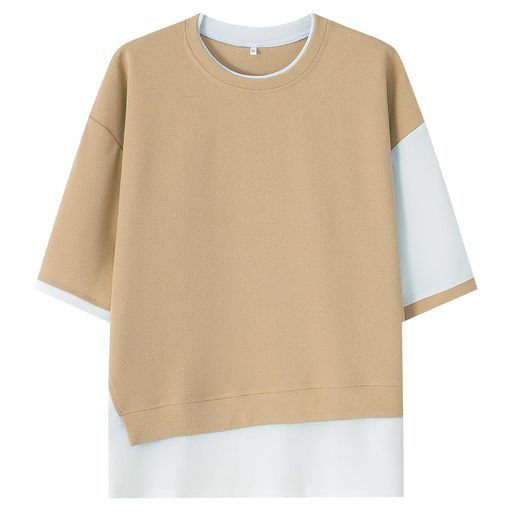 [FLYSKY]夏服メンズtシャツメンズ半袖七分袖大きいサイズ無地重ね着風速乾性柔らかい軽いファッション服メンズ(XL10:カーキ)