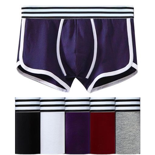 [QiuLea]ボクサーパンツメンズ下着5枚組無地通気吸汗コットンボクサーショーツ若いセクシースクエアショーツL