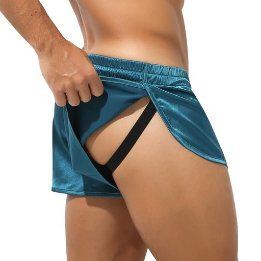 [AmyCoulee]メンズ下着セクシーサテン光沢感男性用セクシーランジェリーサイドスリット通気性ジョック..