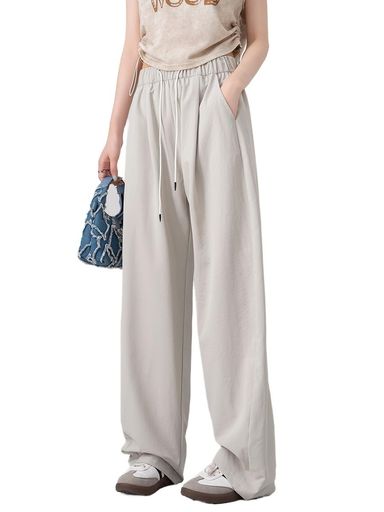 [AYILYFE]ワイドパンツレディースロングパンツスラックスパンツゆったりカジュアル春夏無地おしゃれ体型カバー通勤ハイウエストボトムス(JPアルファベットSラメグレー)