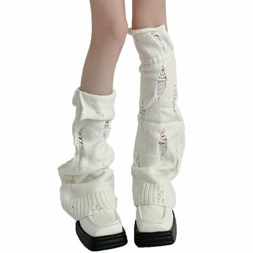 [YANHUILAY]レッグウォーマーレディースルーズソックス足首ウォーマーロングニット冷え対策レッグカバー暖かい防寒厚手靴下かわいい制服ソックス靴下白の商品画像