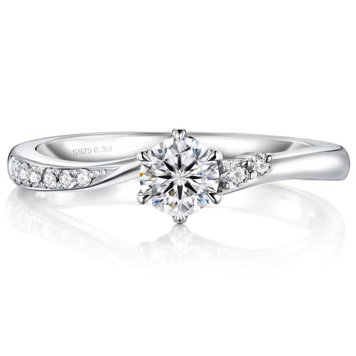 [ARINO]KRKC&CO指輪レディースシルバーモアッサナイトプロポーズリングシンプルプラチナ仕上げ小粒人工..