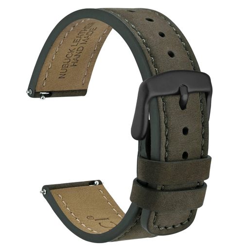 [WOCCI]QuickRelease革時計ベルト20mmヌバック腕時計バンドアーミーグリーン/ブラックバックル