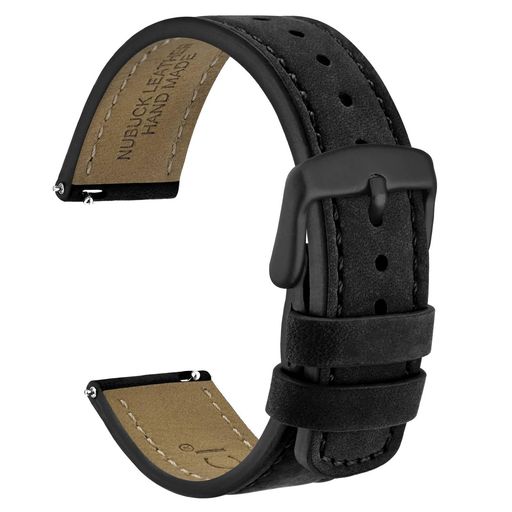 [WOCCI]QuickRelease革時計ベルト18mmヌバック腕時計バンドブラック/ブラックバックル