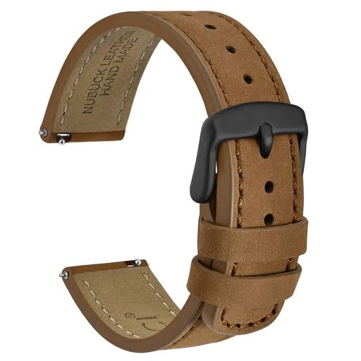 [WOCCI]QuickRelease革時計ベルト20mmヌバック腕時計バンドライトブラウン/ブラックバックル