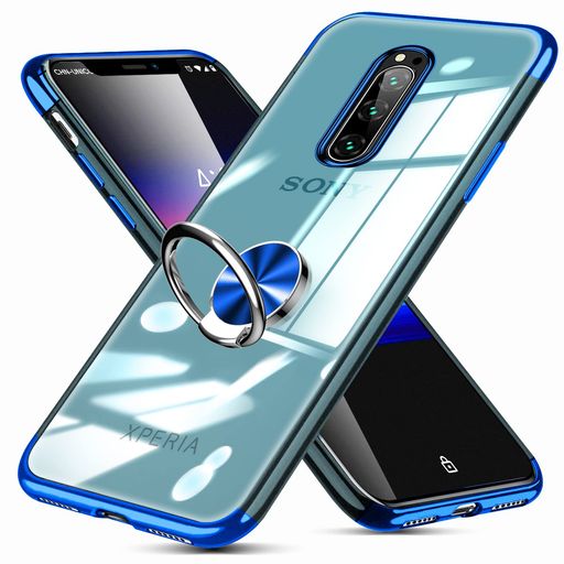 Xperia1ケースリング付きクリアSO-03LSOV40ケースTPU透明メッキ加工耐衝撃車載ホルダー対応スタンド機..