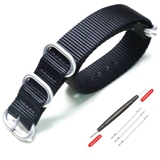 [XYTYJQ]for時計バンドNATO用タイプ時計ベルト時計バンドナイロン替えベルト18mm20mm22mm24mm腕時計バンドプレミアムナイロン替えベルト(交換工具バネ棒付20mmブラック(シルバーバックル)