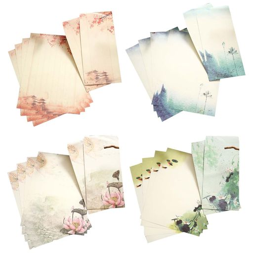 PAVIKE手紙セット【4種セット】便箋封筒レターセット便箋と封筒ヴィンテージの美的デザイン、手紙や詩を書くのに最適なオフィス用品