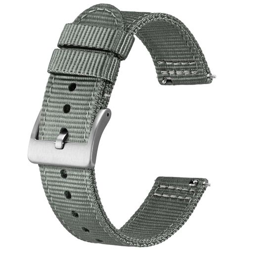 [BISONSTRAP]ナイロン時計バンドツーピース・ミリタリー腕時計バンドブラッシュド尾錠QuickRelease19mm・グレー(シルバーバックル)交換ベルト