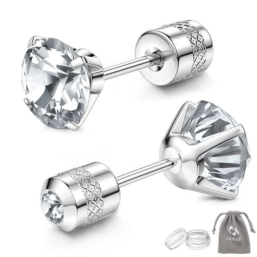 GOKEIピアスレディース【2本ネジ式ピアス】金属アレルギー対応ネジ式つけっぱなしサージカルステンレスファーストセカンドピアスジュエルピアスジュエルキャッチpi...