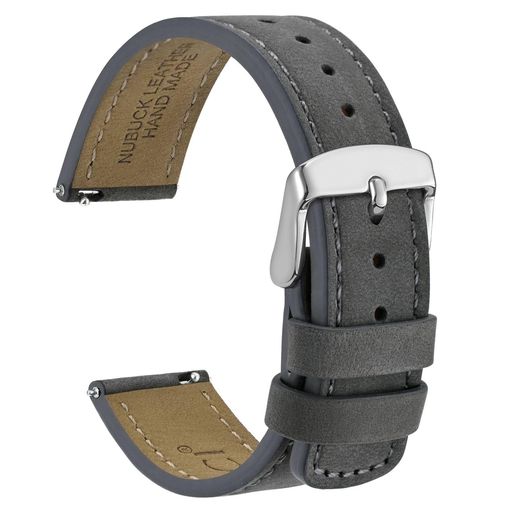 [WOCCI]QuickRelease革時計ベルト20mmヌバック腕時計バンドグレー/シルバーバックル