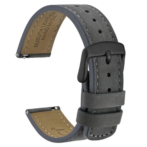 [WOCCI]QuickRelease革時計ベルト22mmヌバック腕時計バンドグレー/ブラックバックル