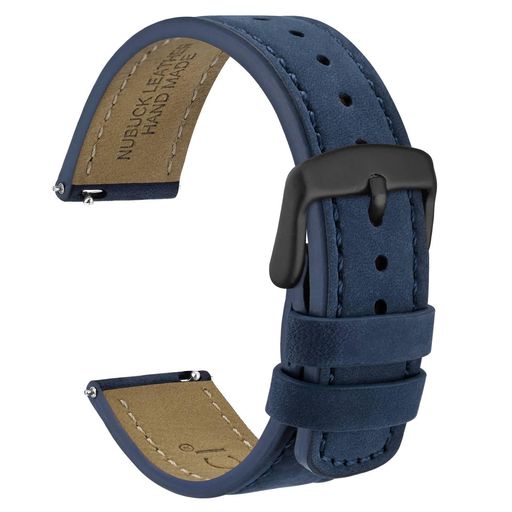[WOCCI]QuickRelease革時計ベルト18mmヌバック腕時計バンドダークブルー/ブラックバックル