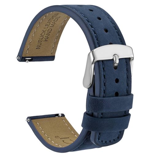[WOCCI]QuickRelease革時計ベルト22mmヌバック腕時計バンドダークブルー/シルバーバックル
