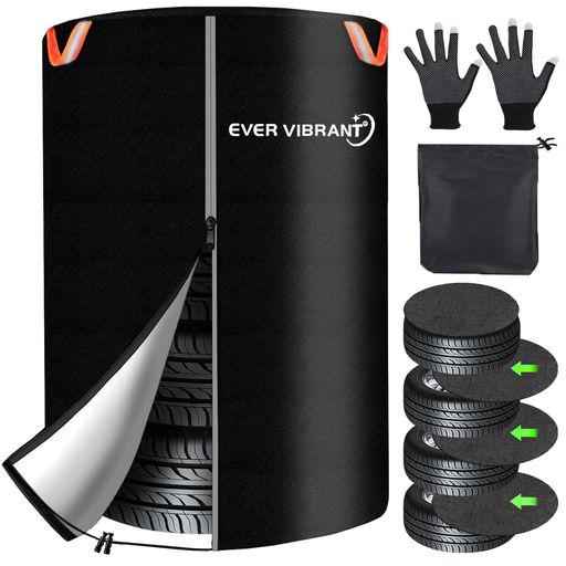 EverVibrant超耐久420Dオックスフォードタイヤカバー屋外防水防塵4本収納可能UVカット99%防老化フェルトパッド4枚付き夜間反射ジップ強風対策ストラップ付きタイヤ保管カバー収納袋&滑り止…