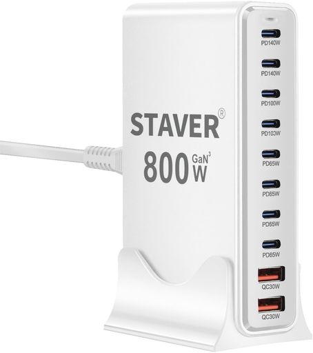 800W充電器【GaNFastIII10ポート2*単口140W1.5m電源ケーブル】PD3.0対応【PSE技術基準適合】10ポート2*140W常時対応8USB-C&2USB-AGaNFastIII(窒化ガリウム)